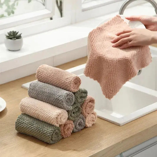 The Kitchen Galore Store - 5pcs Microfiber DishCloth Non-stick Oil Absorbent Towel for Kitchen Multifunction Household Bathroom Towels Kitchen Supplies