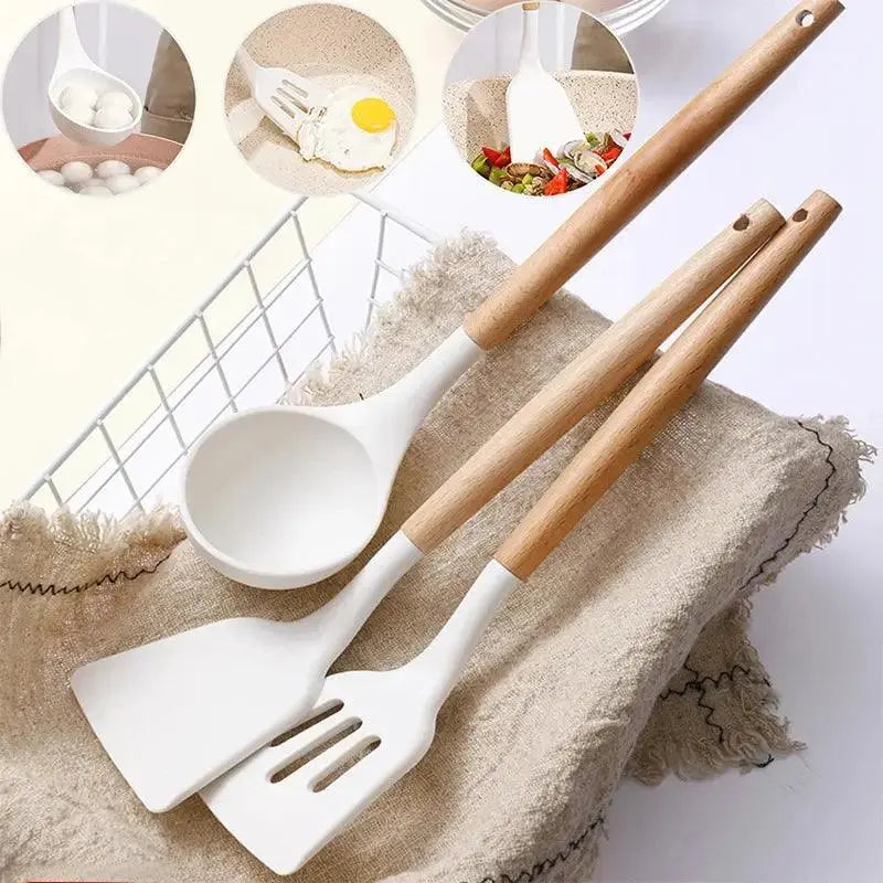 1Pc Silicone Kitchen Utensils Turner For Kitchen Cooking Tools Ladle Scoop Non-stick Cookware Wooden Kitchen Accessor